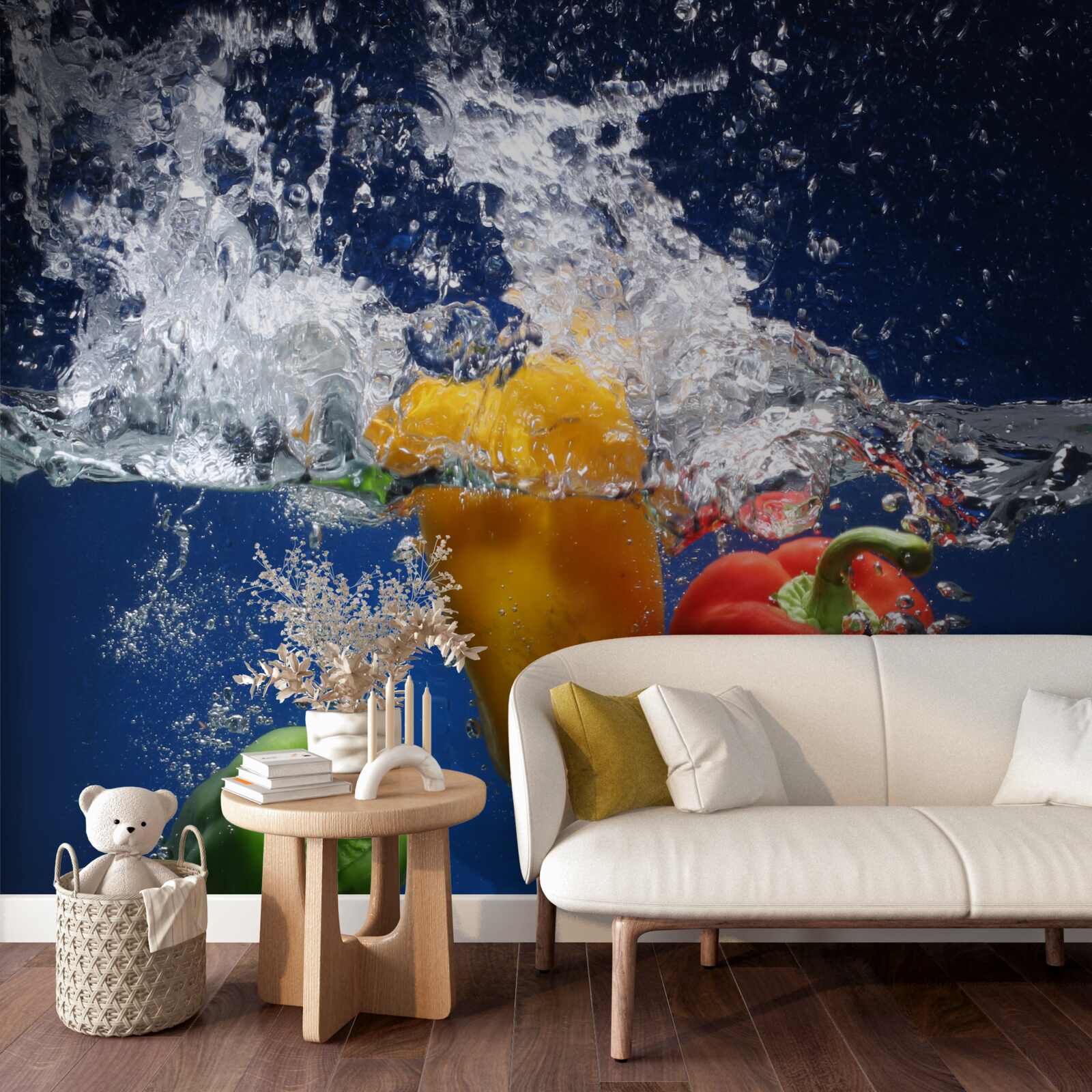 Fotobehang paprika's onder stromend water