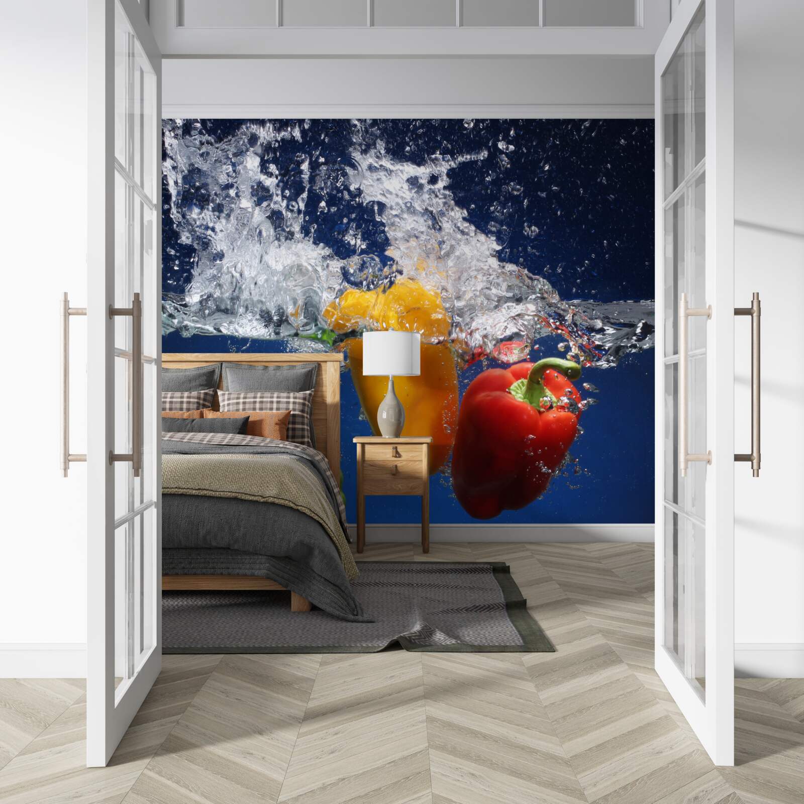 Fotobehang paprika's onder stromend water