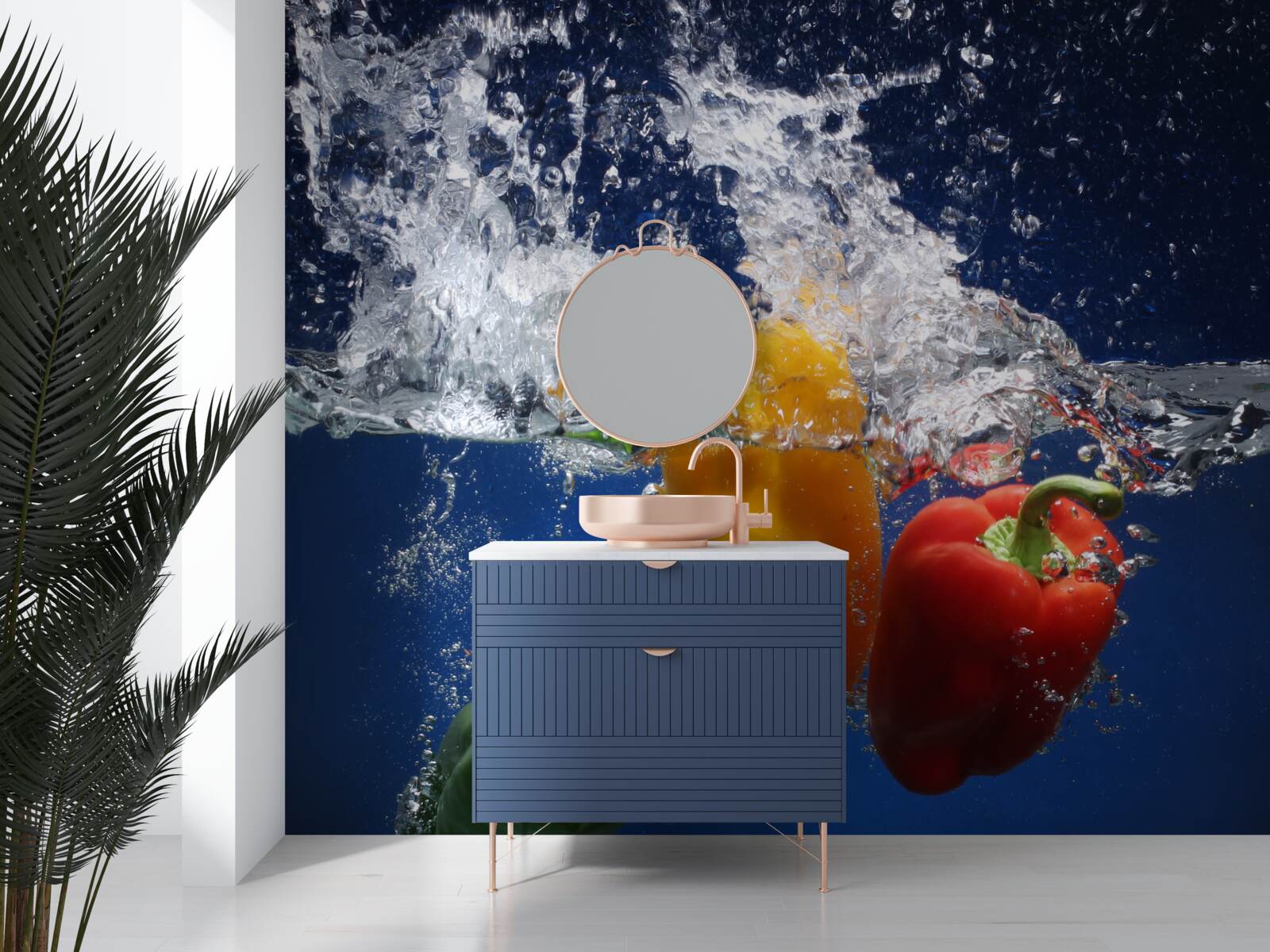 Fotobehang paprika's onder stromend water