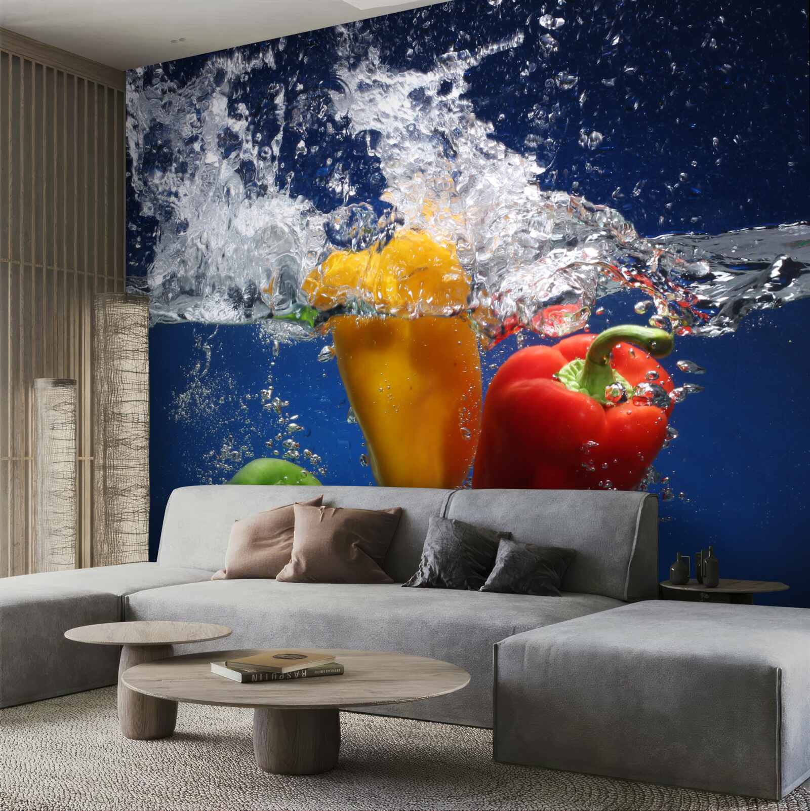 Fotobehang paprika's onder stromend water