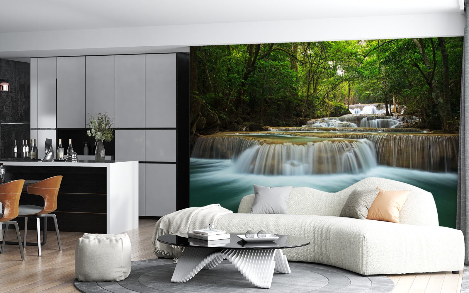 Fotobehang een plotselinge waterstroom in een dicht bos