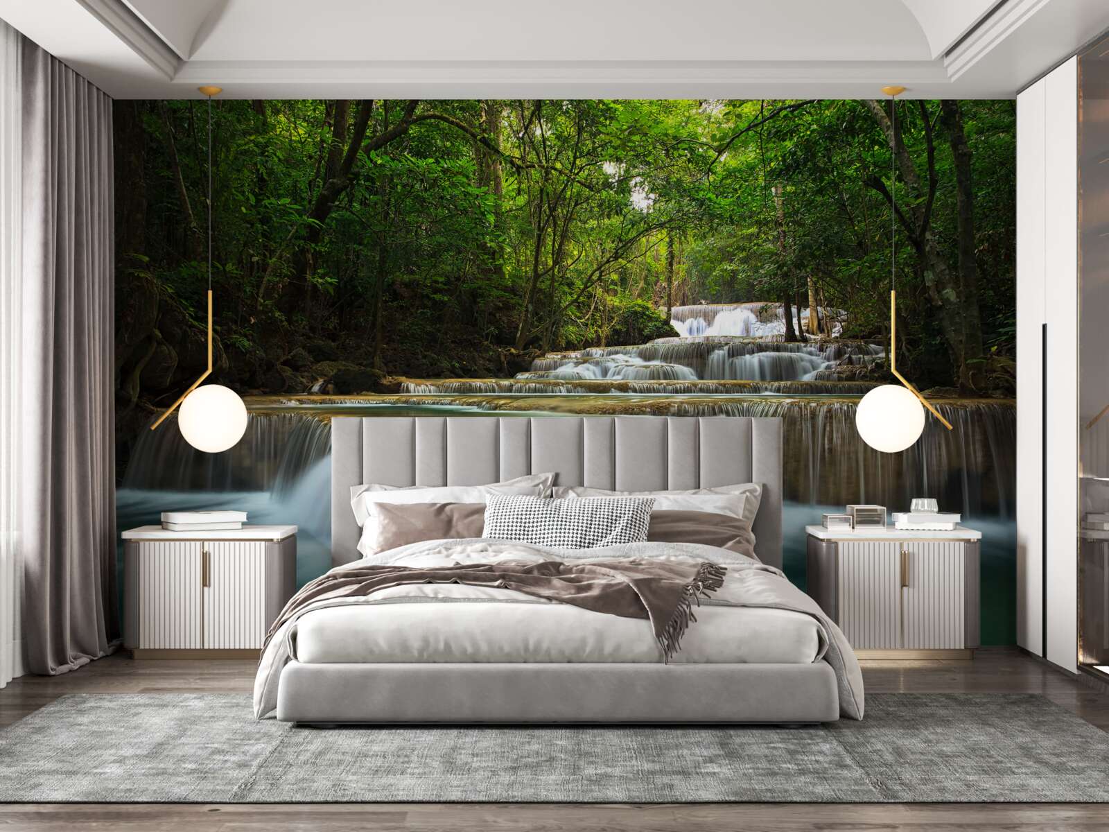 Fotobehang een plotselinge waterstroom in een dicht bos