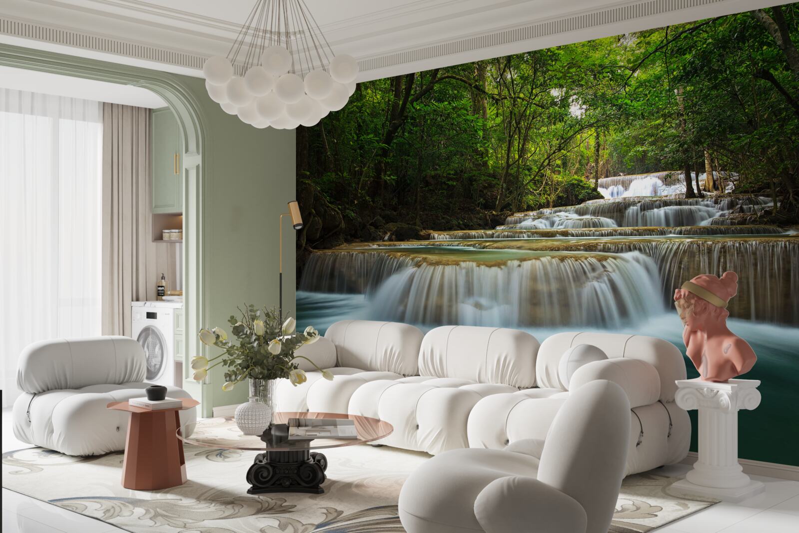 Fotobehang een plotselinge waterstroom in een dicht bos