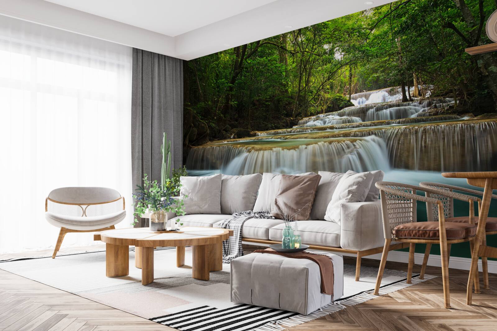 Fotobehang een plotselinge waterstroom in een dicht bos