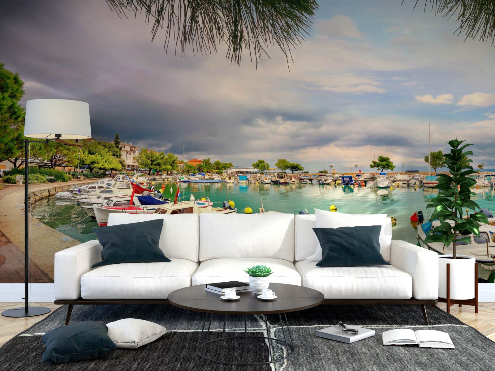Fotobehang rustige haven met zeilboten