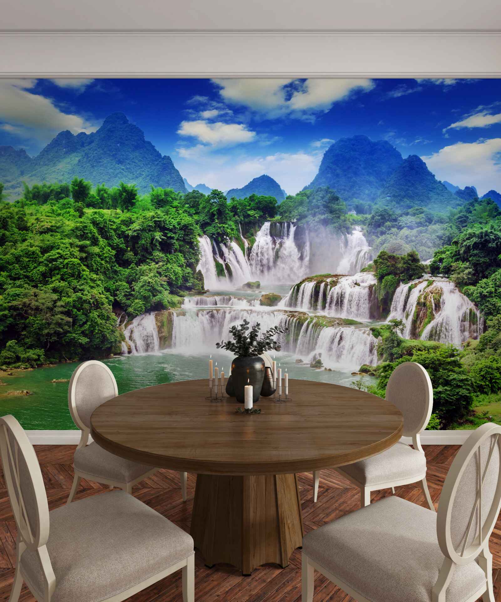 Fotobehang prachtige trapsgewijze waterval op een zomermiddag