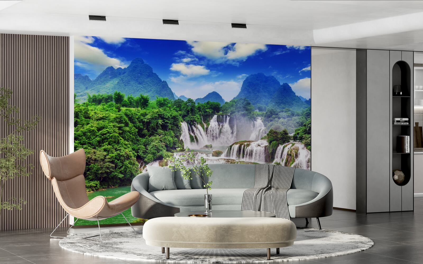 Fotobehang prachtige trapsgewijze waterval op een zomermiddag