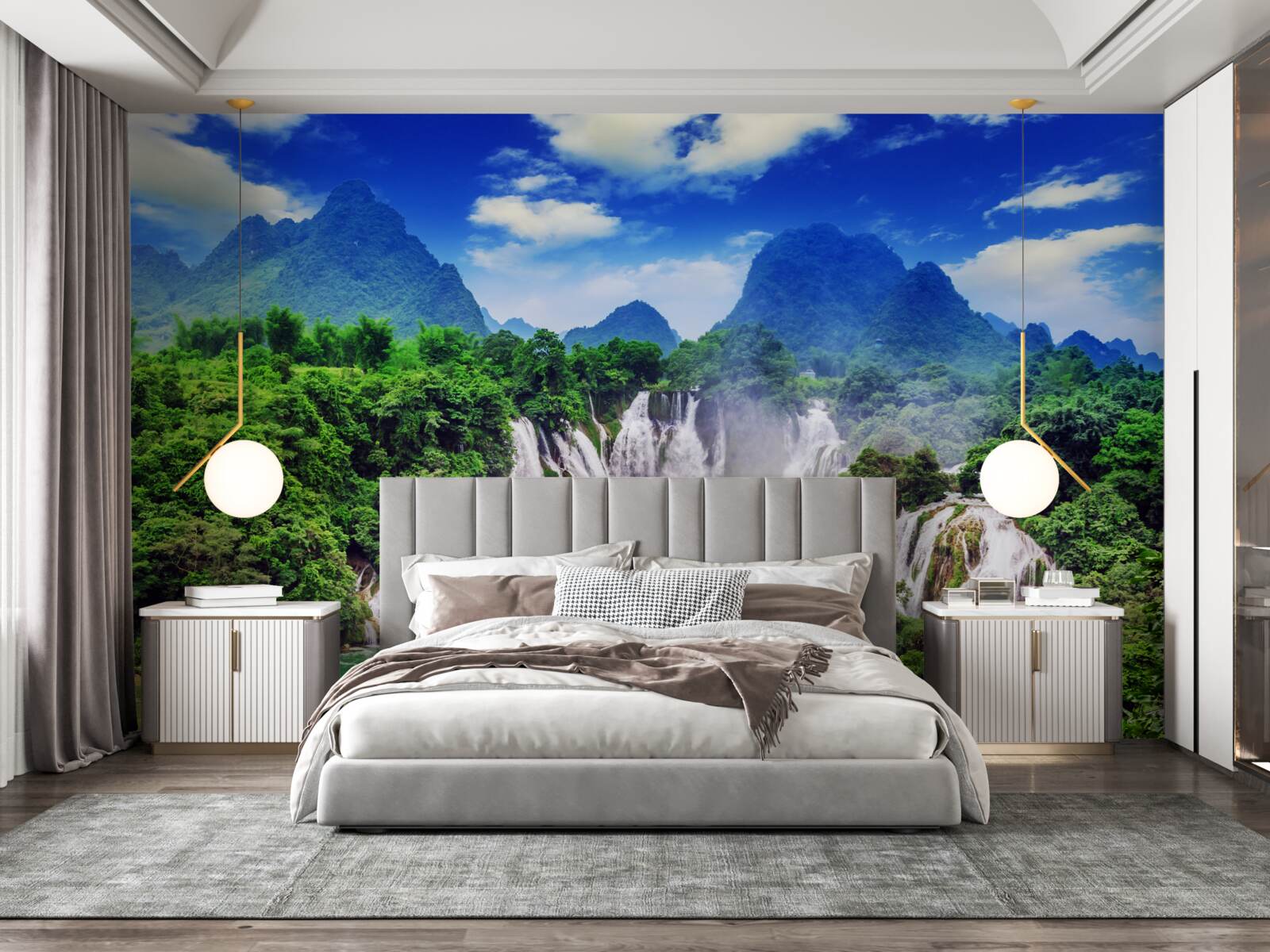 Fotobehang prachtige trapsgewijze waterval op een zomermiddag