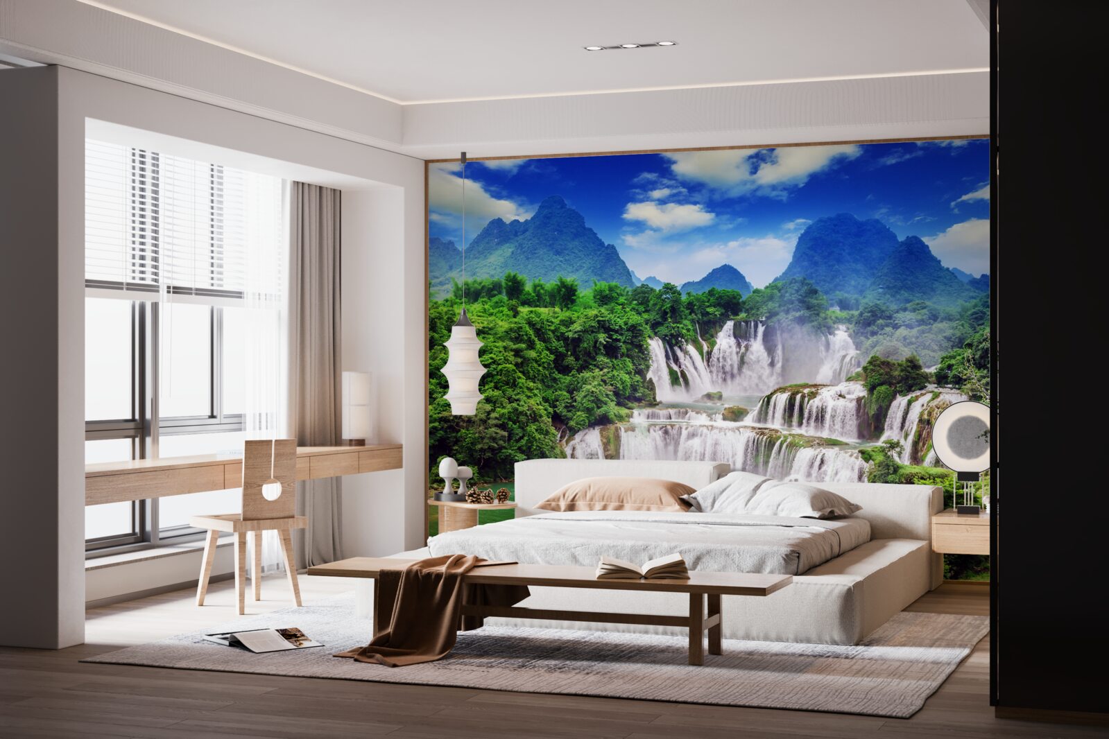 Fotobehang prachtige trapsgewijze waterval op een zomermiddag