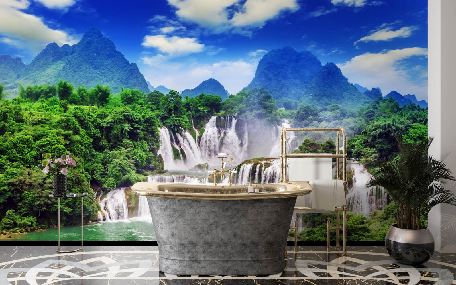 Fotobehang prachtige trapsgewijze waterval op een zomermiddag