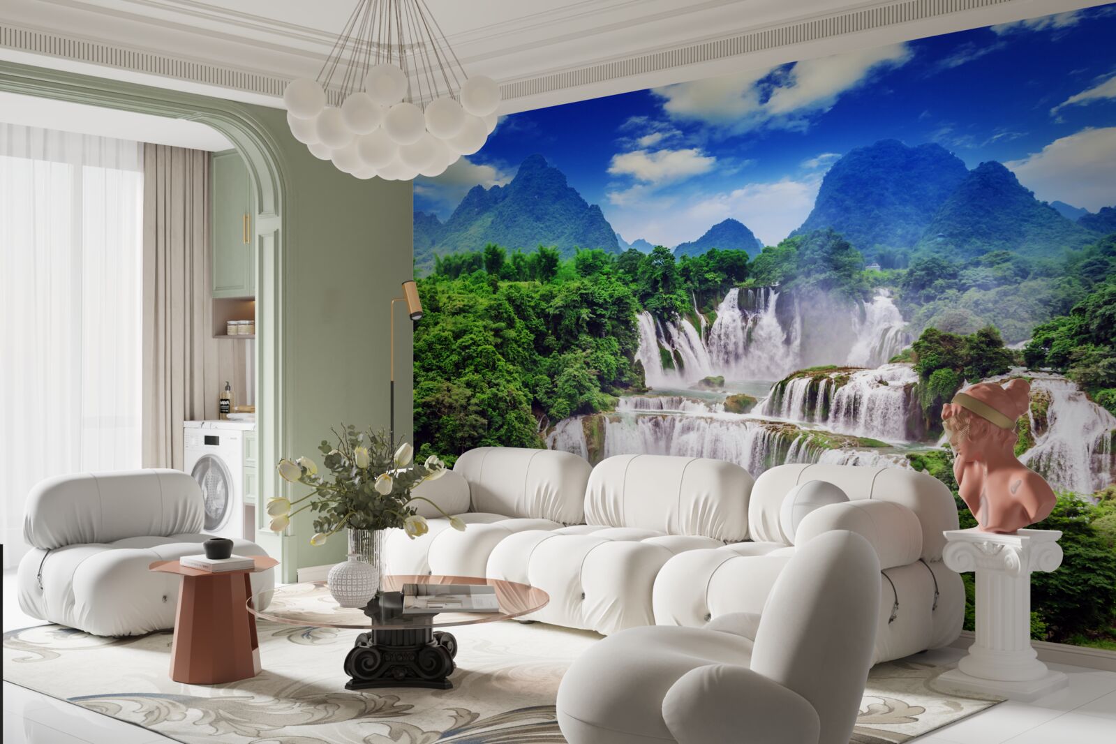 Fotobehang prachtige trapsgewijze waterval op een zomermiddag