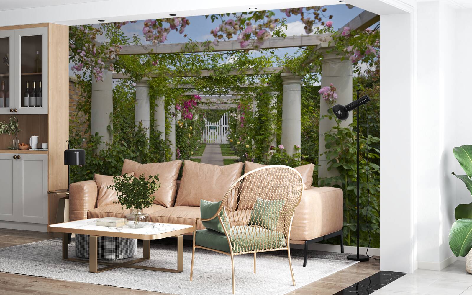 Fotobehang vegetatie in stenen bogen