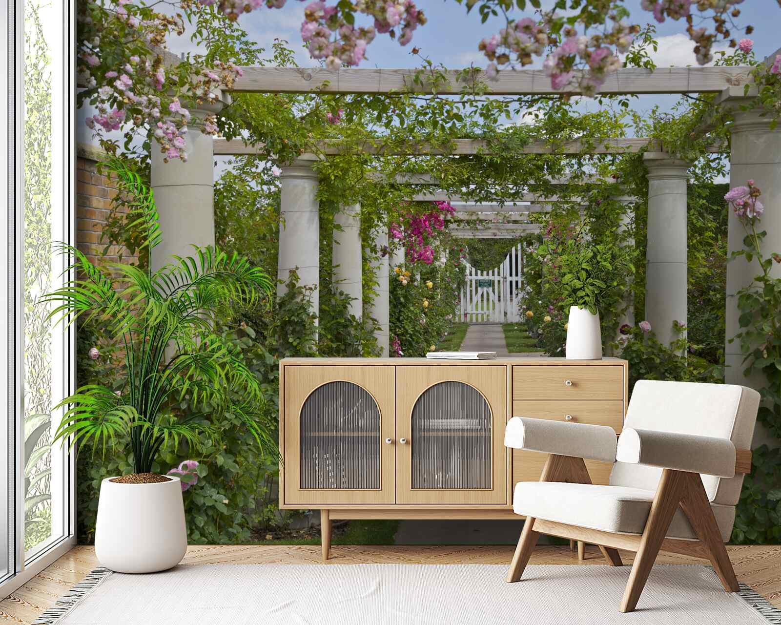 Fotobehang vegetatie in stenen bogen