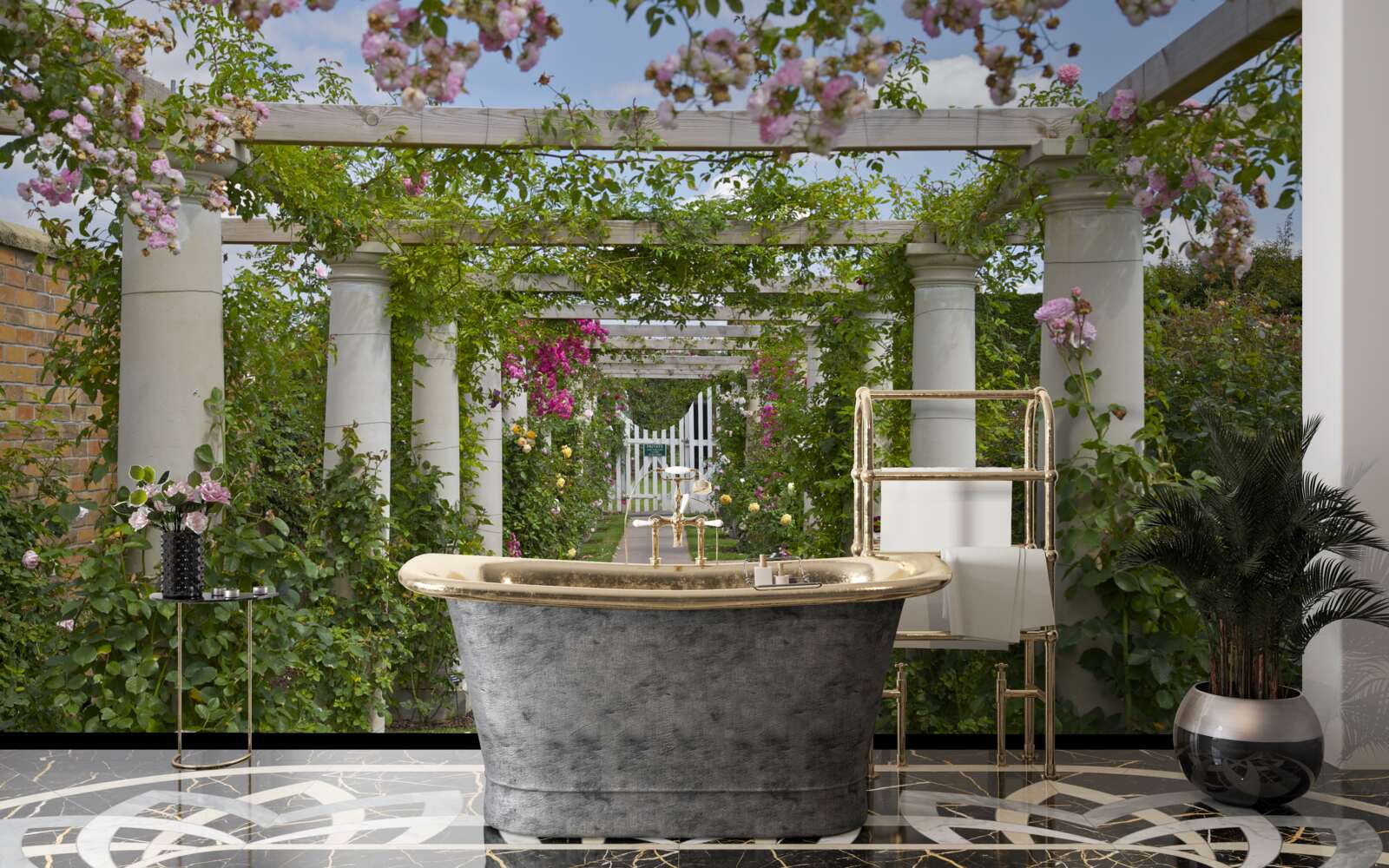 Fotobehang vegetatie in stenen bogen