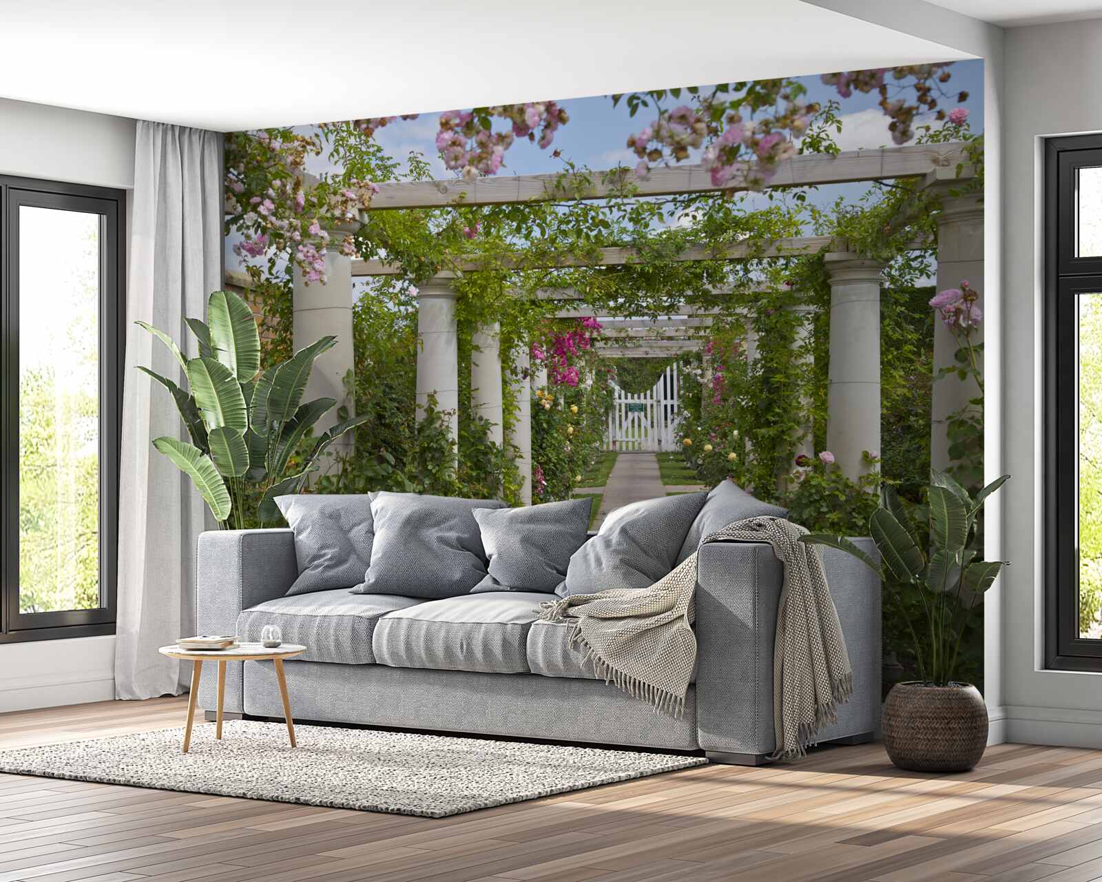 Fotobehang vegetatie in stenen bogen