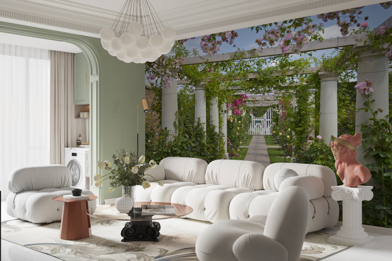 Fotobehang vegetatie in stenen bogen