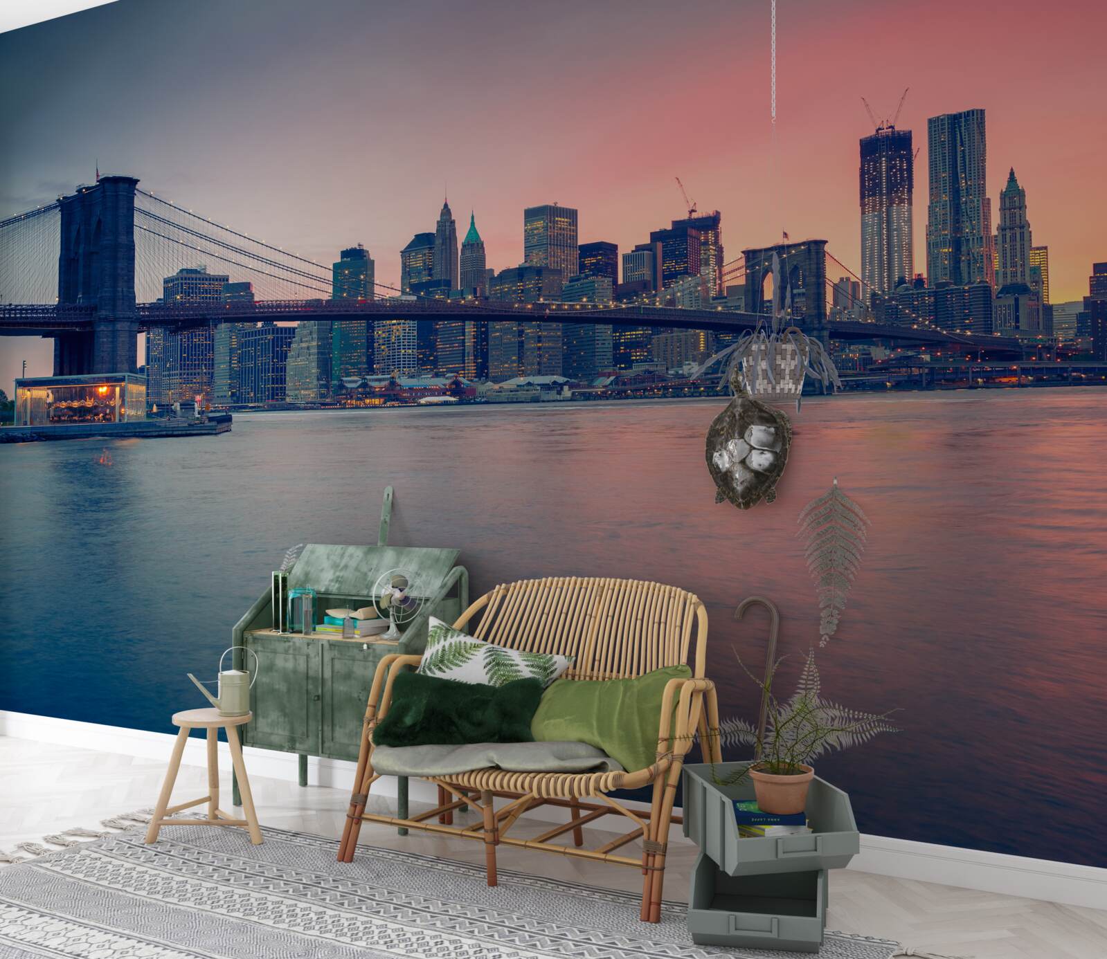 Fotobehang uitzicht op de stad aan de kust