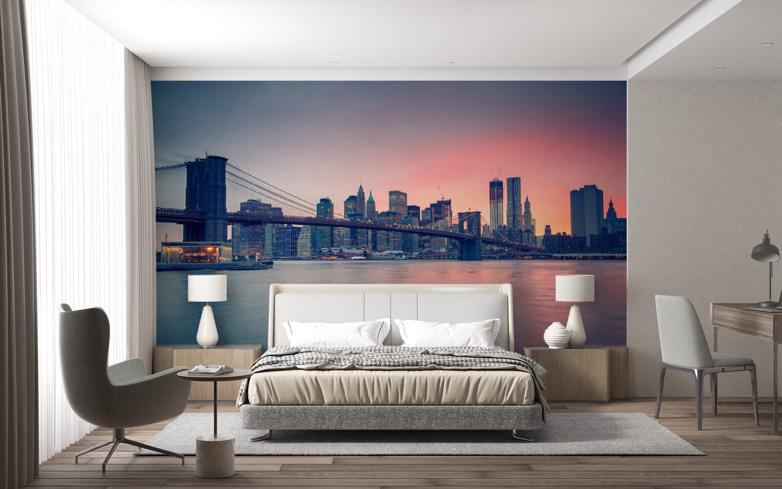 Fotobehang uitzicht op de stad aan de kust