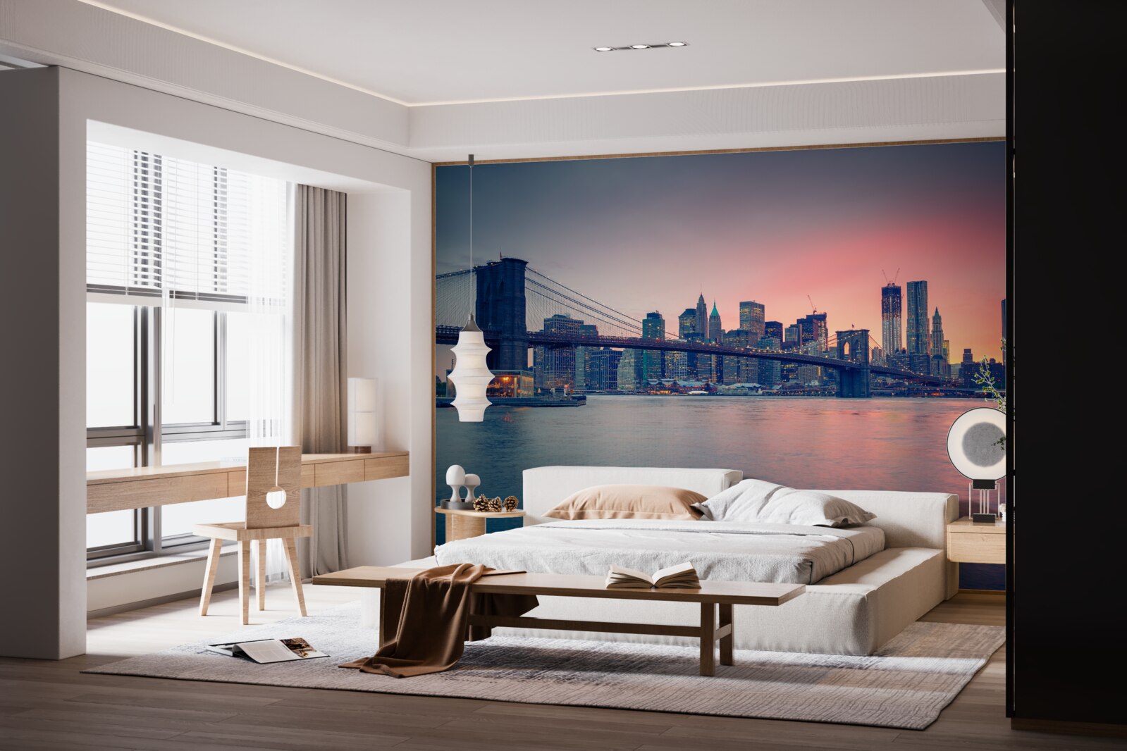 Fotobehang uitzicht op de stad aan de kust