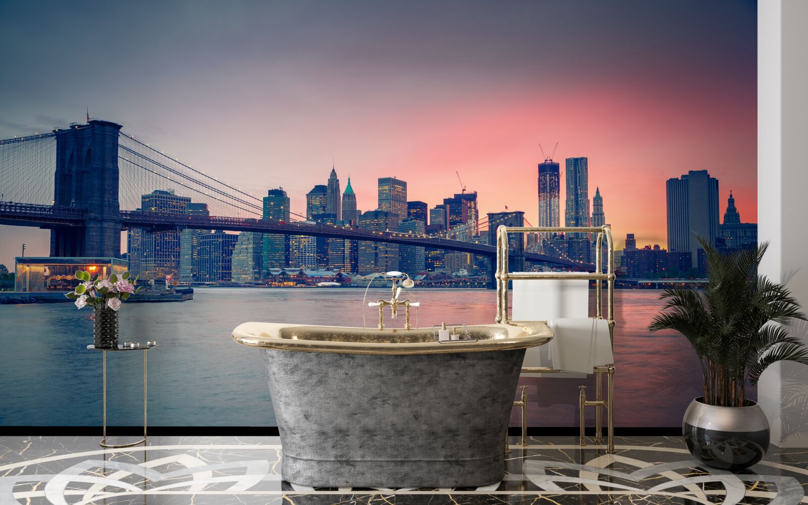 Fotobehang uitzicht op de stad aan de kust