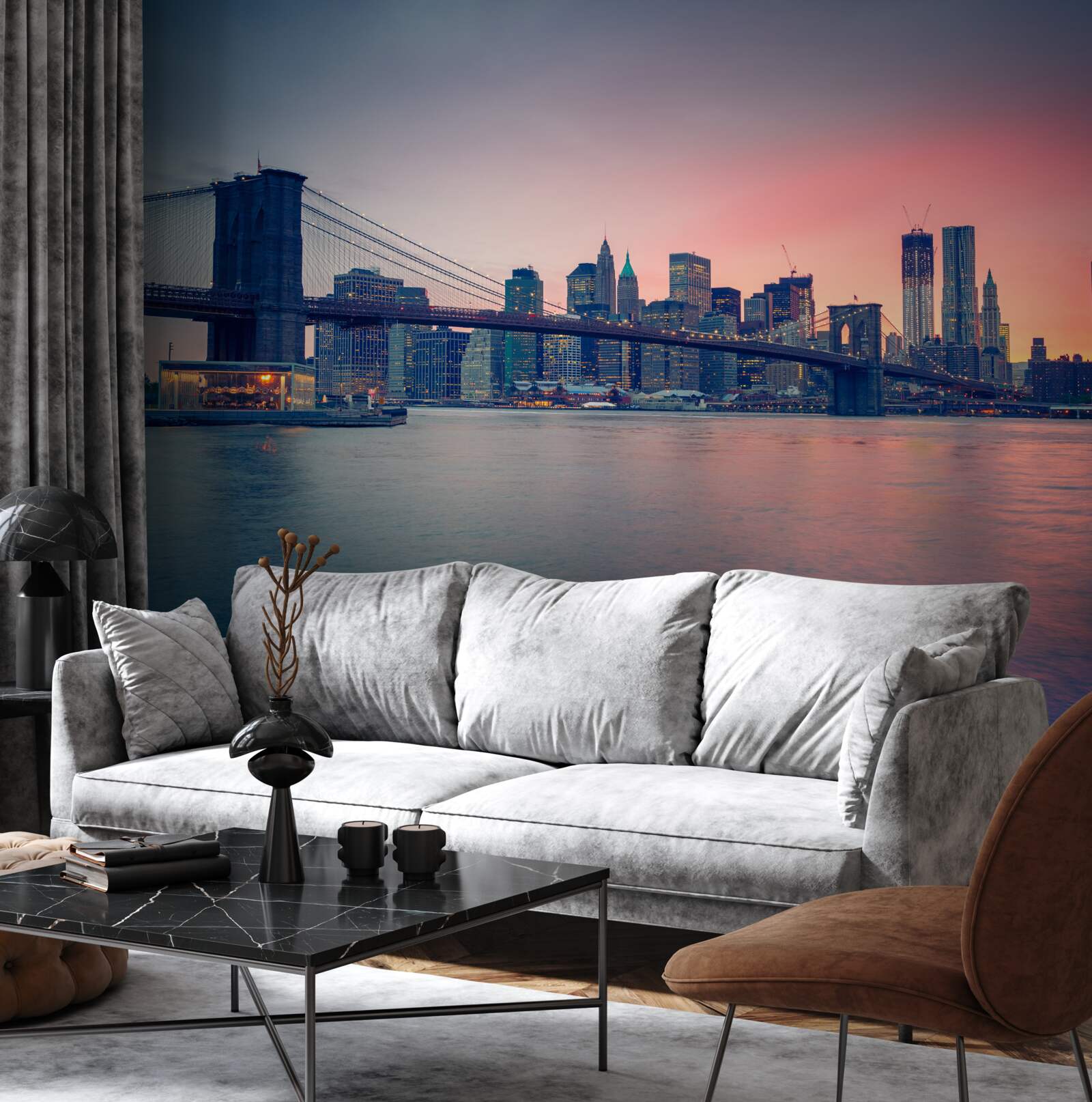 Fotobehang uitzicht op de stad aan de kust