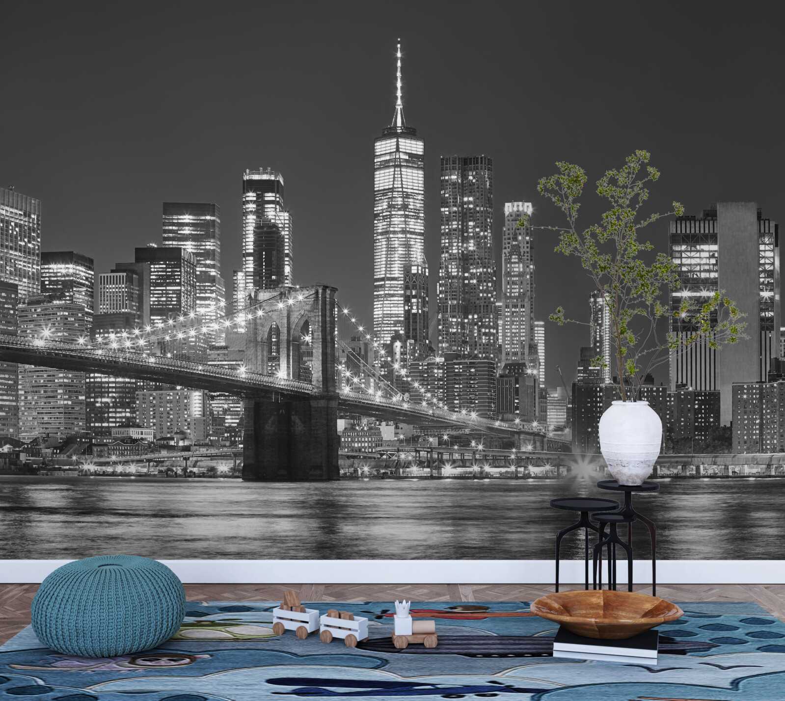 Fotobehang avondaanzicht van de brug van Manhattan