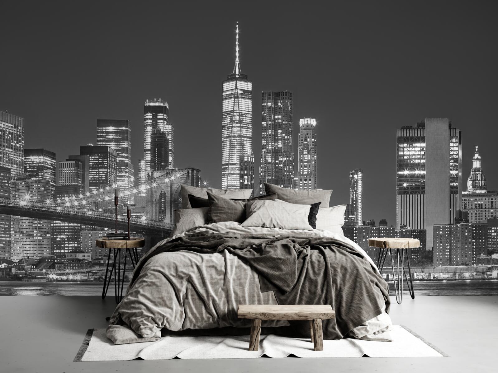 Fotobehang avondaanzicht van de brug van Manhattan