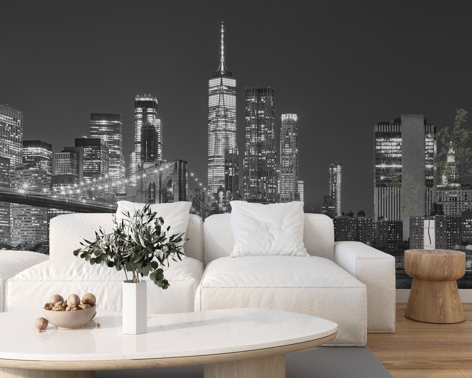 Fotobehang avondaanzicht van de brug van Manhattan