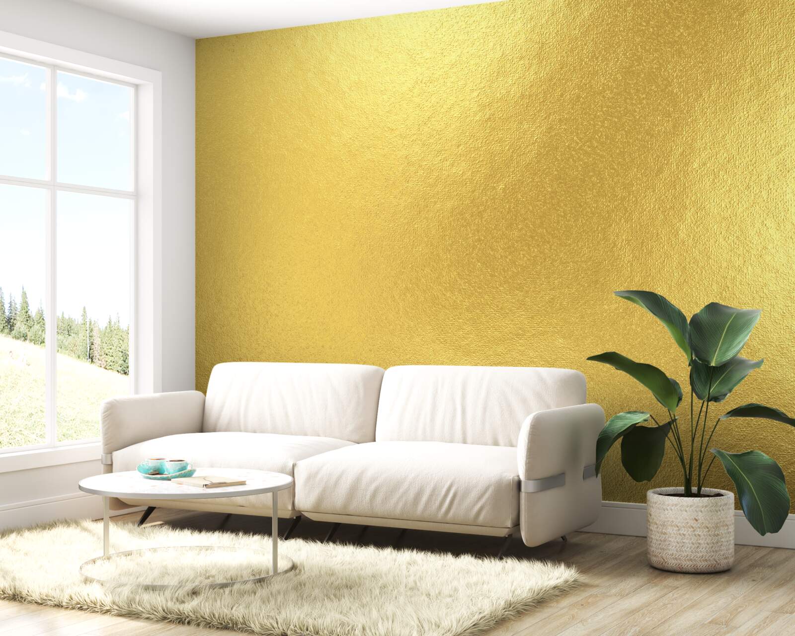 Fotobehang de zon door het raam als het regent