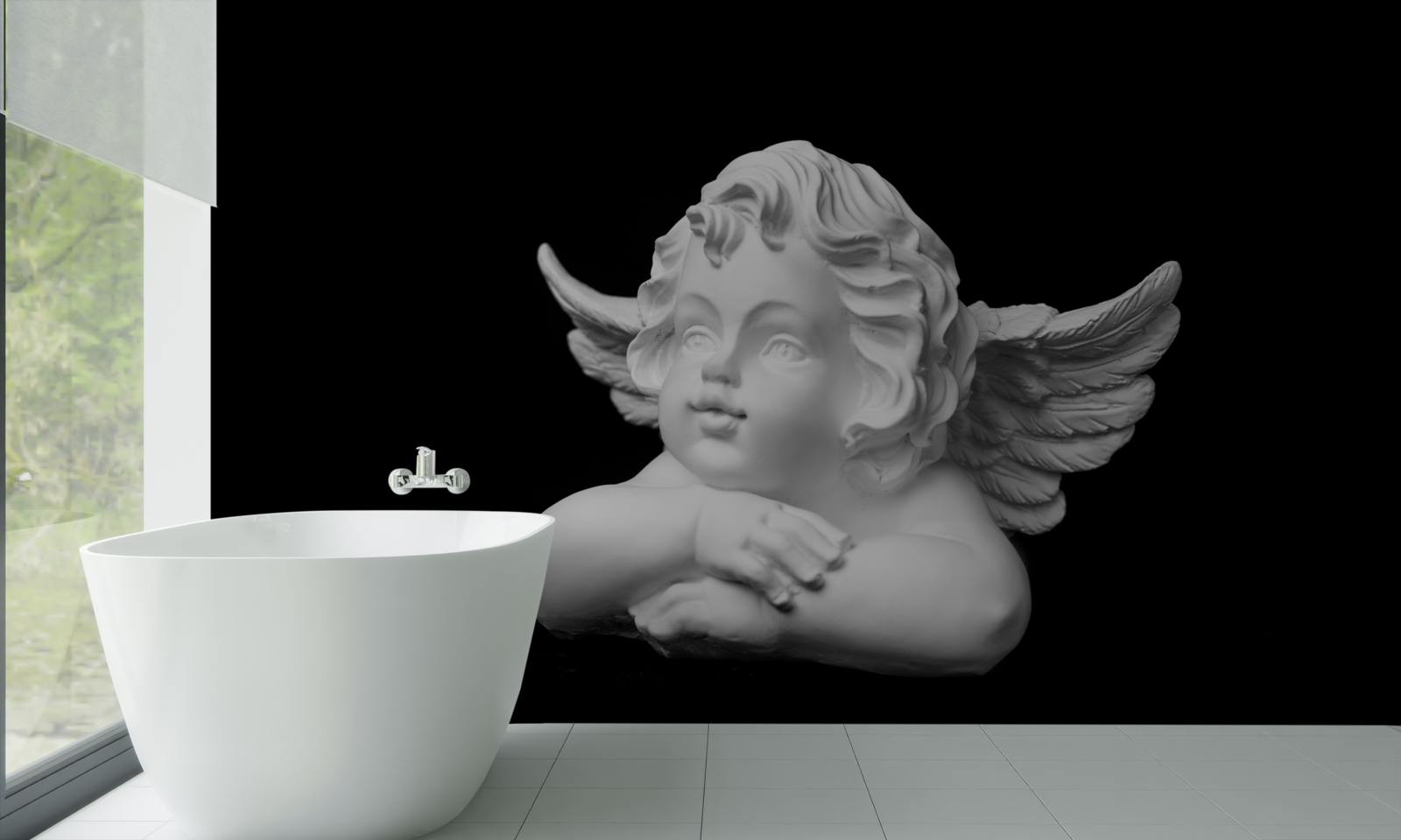 Fotobehang engel uit steen gehouwen