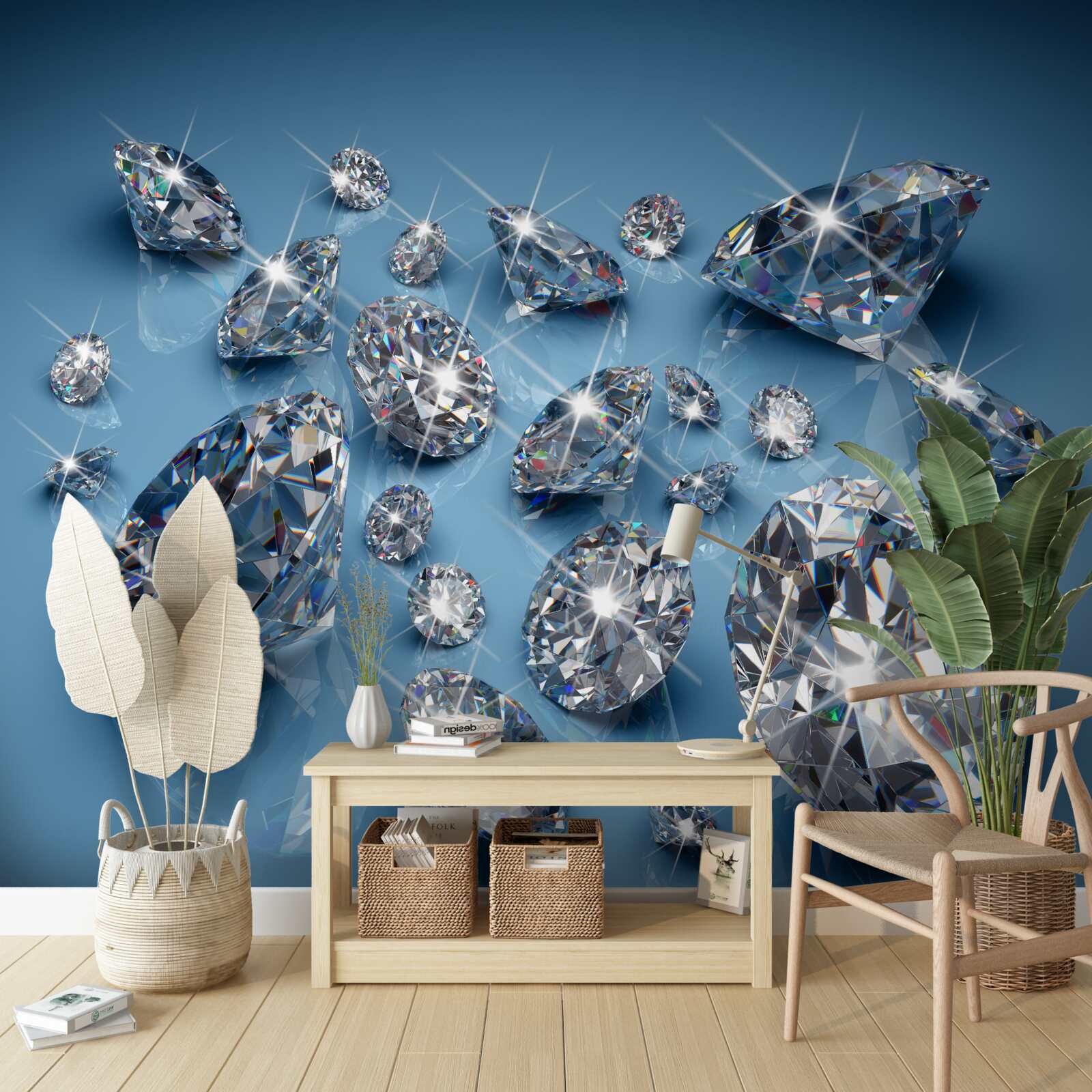 Fotobehang grote diamanten op blauw glas