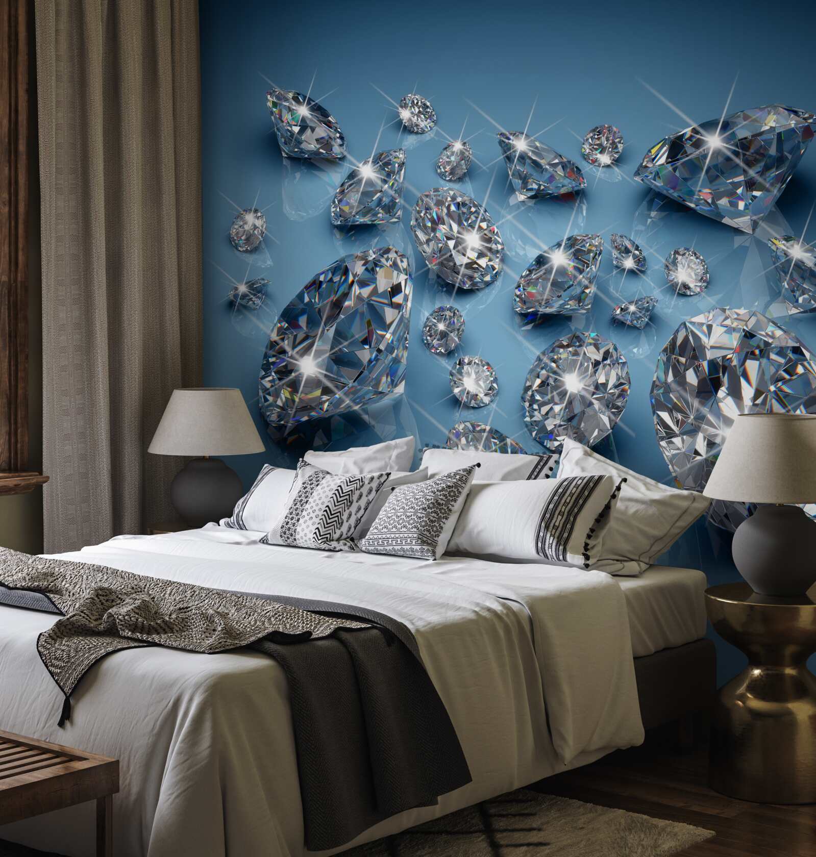 Fotobehang grote diamanten op blauw glas