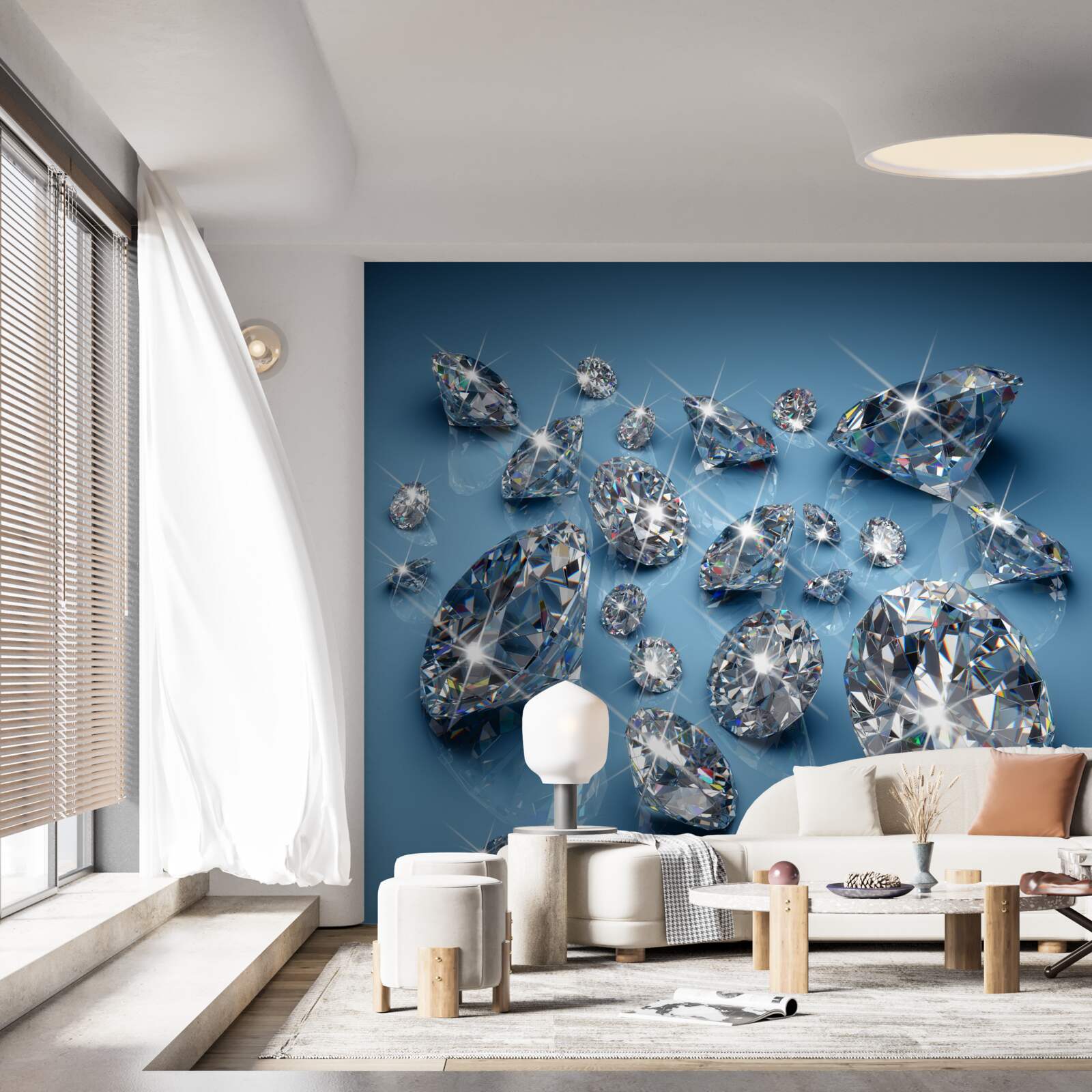 Fotobehang grote diamanten op blauw glas