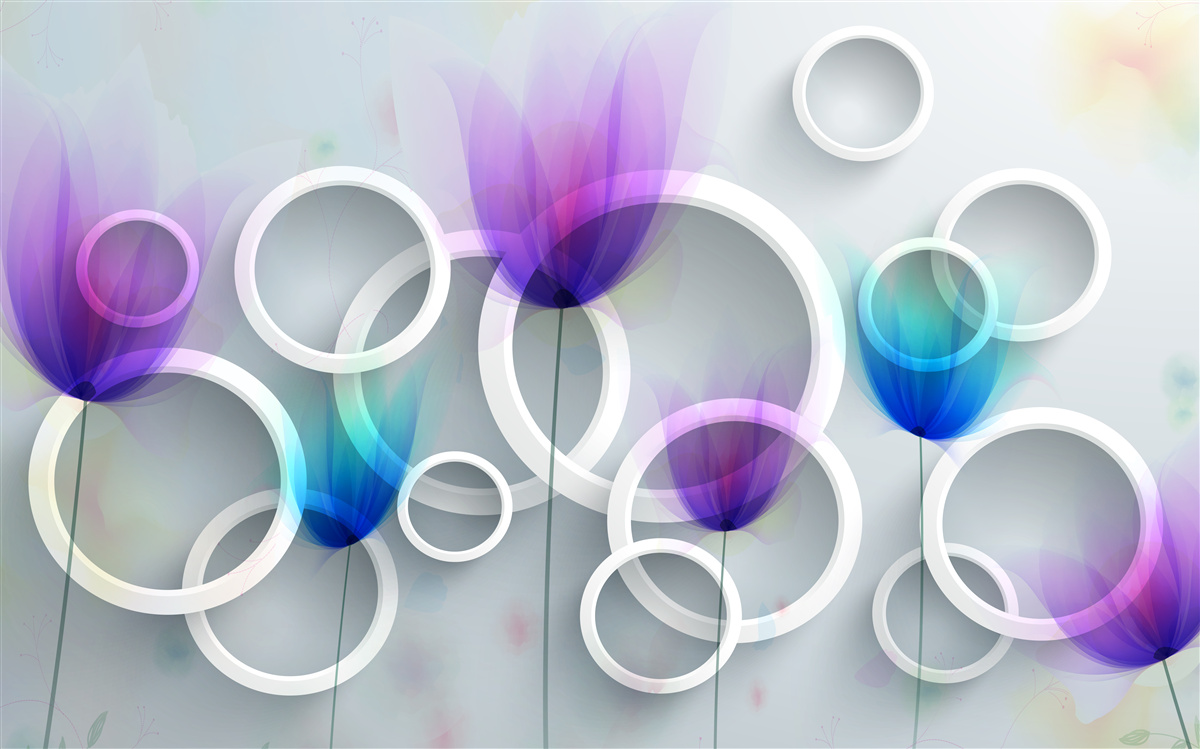 Fotobehang Klaproosbloemen en abstracte cirkels op de achtergrond