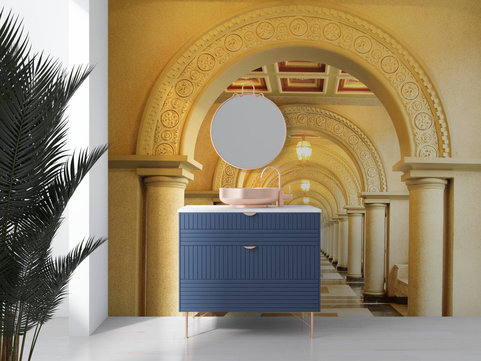 Fotobehang oogverblindend licht aan het einde van de tunnel onder de bogen