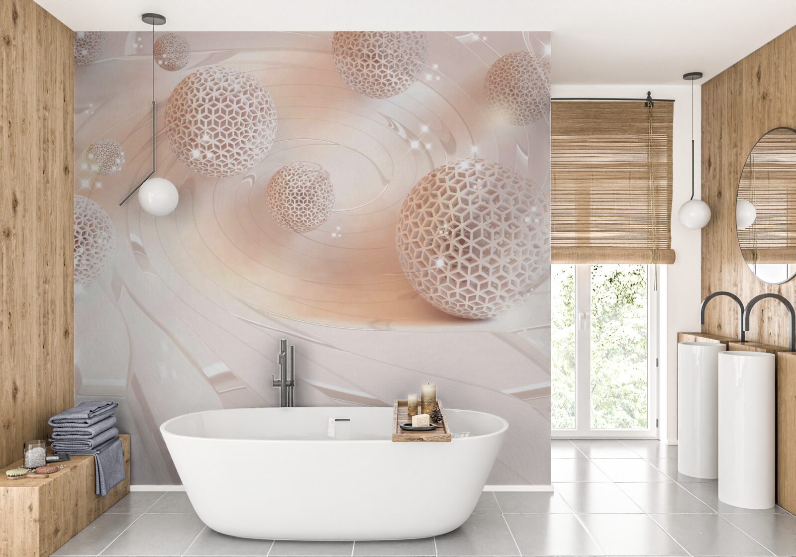 Fotobehang abstracte ballen zweven boven het oppervlak