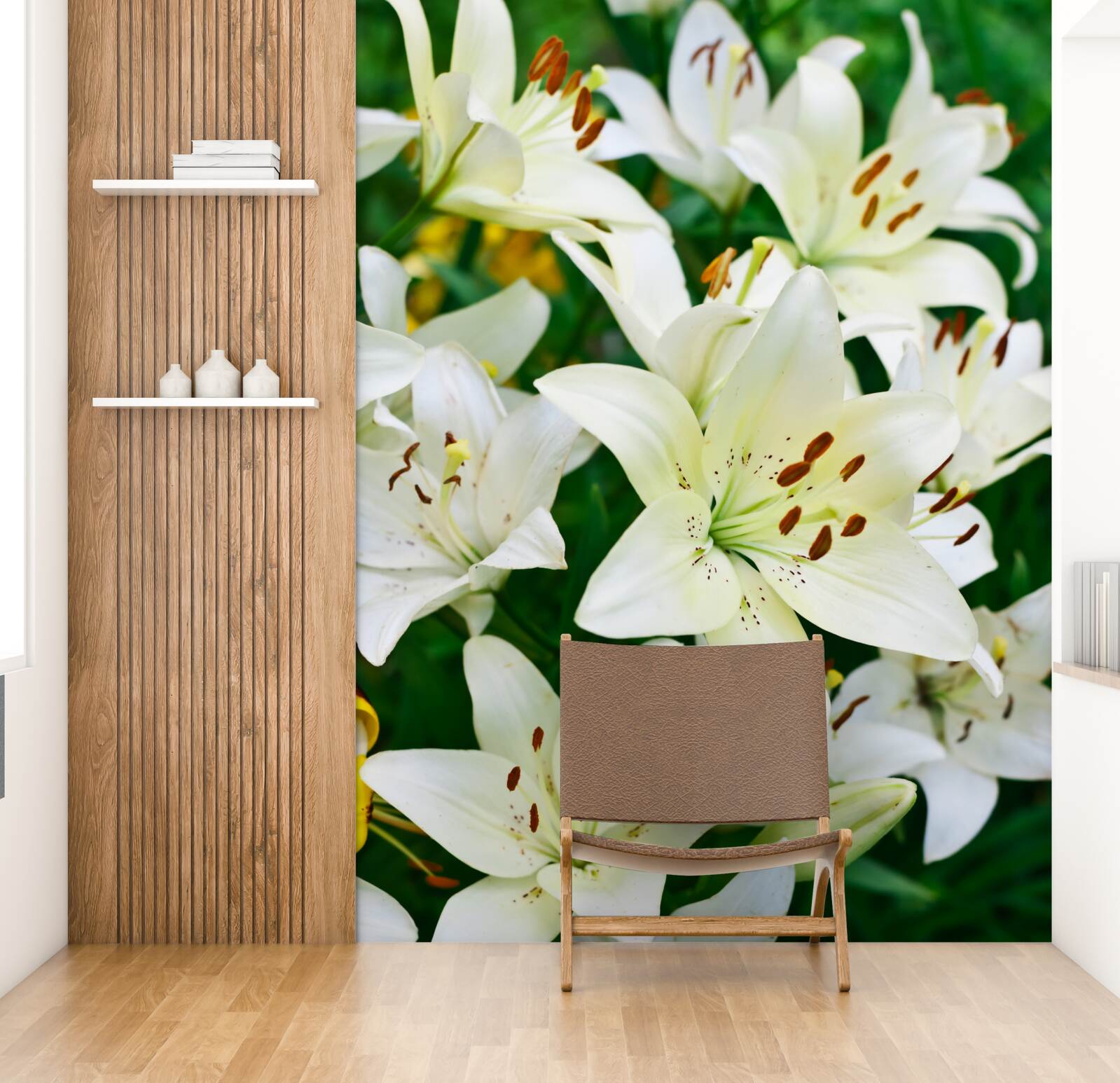 Fotobehang grote knoppen van witte lelie