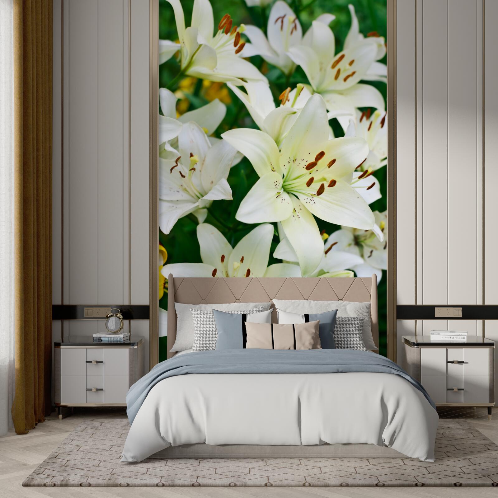 Fotobehang grote knoppen van witte lelie