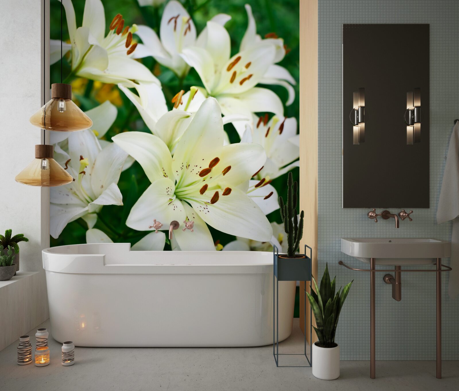 Fotobehang grote knoppen van witte lelie