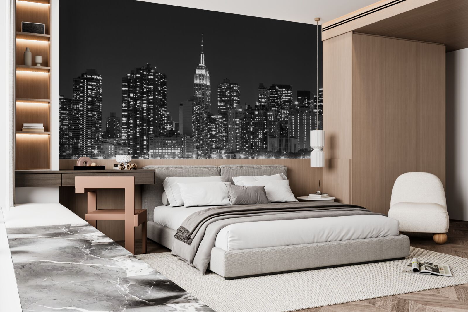 Fotobehang de stad bij nacht, verlicht door lichten