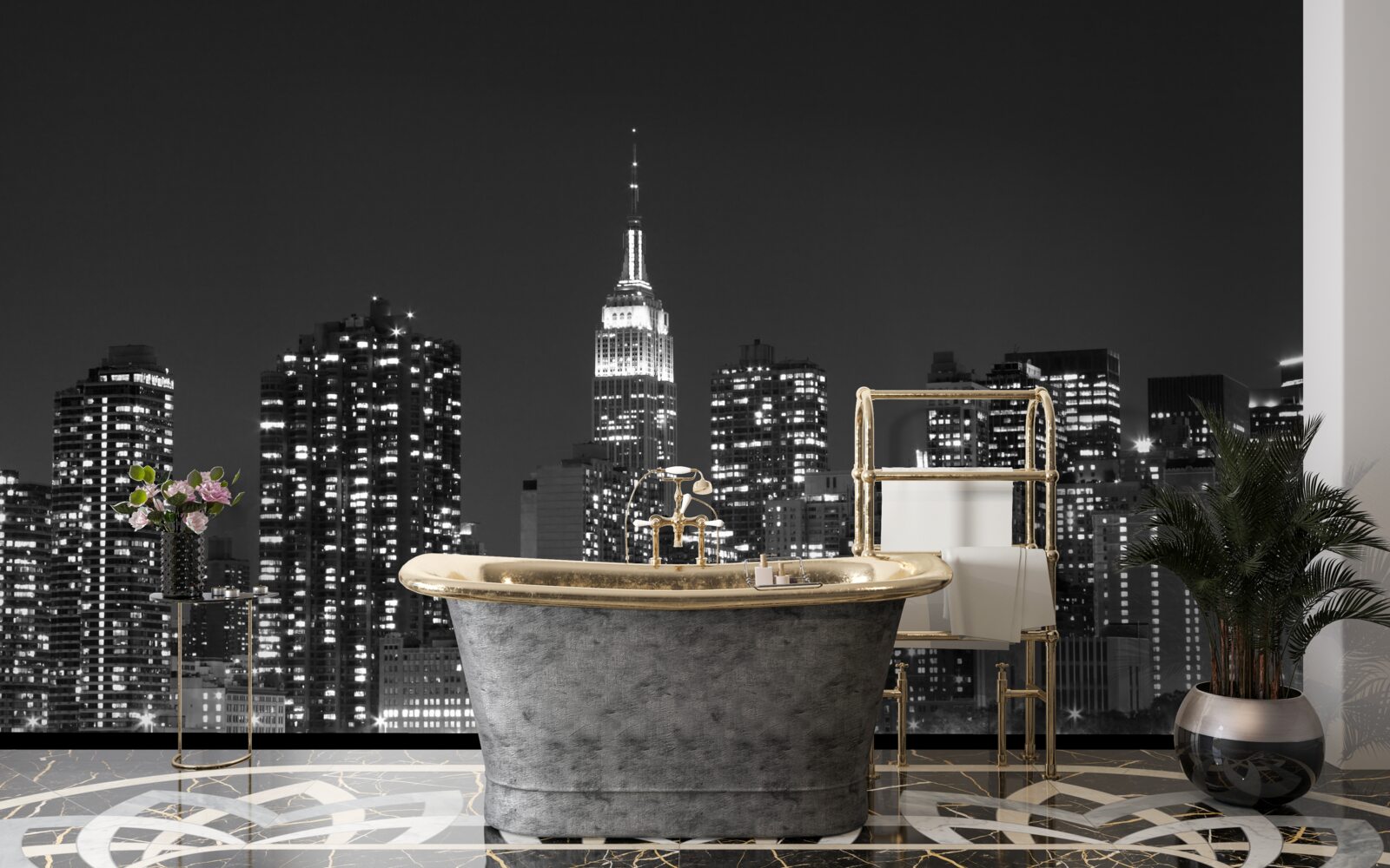 Fotobehang de stad bij nacht, verlicht door lichten