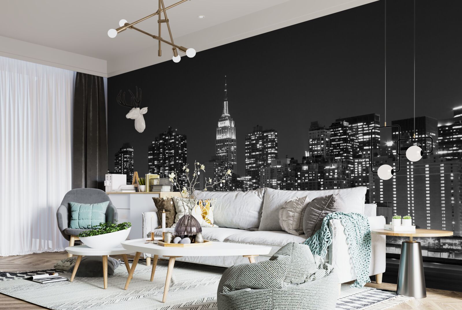 Fotobehang de stad bij nacht, verlicht door lichten