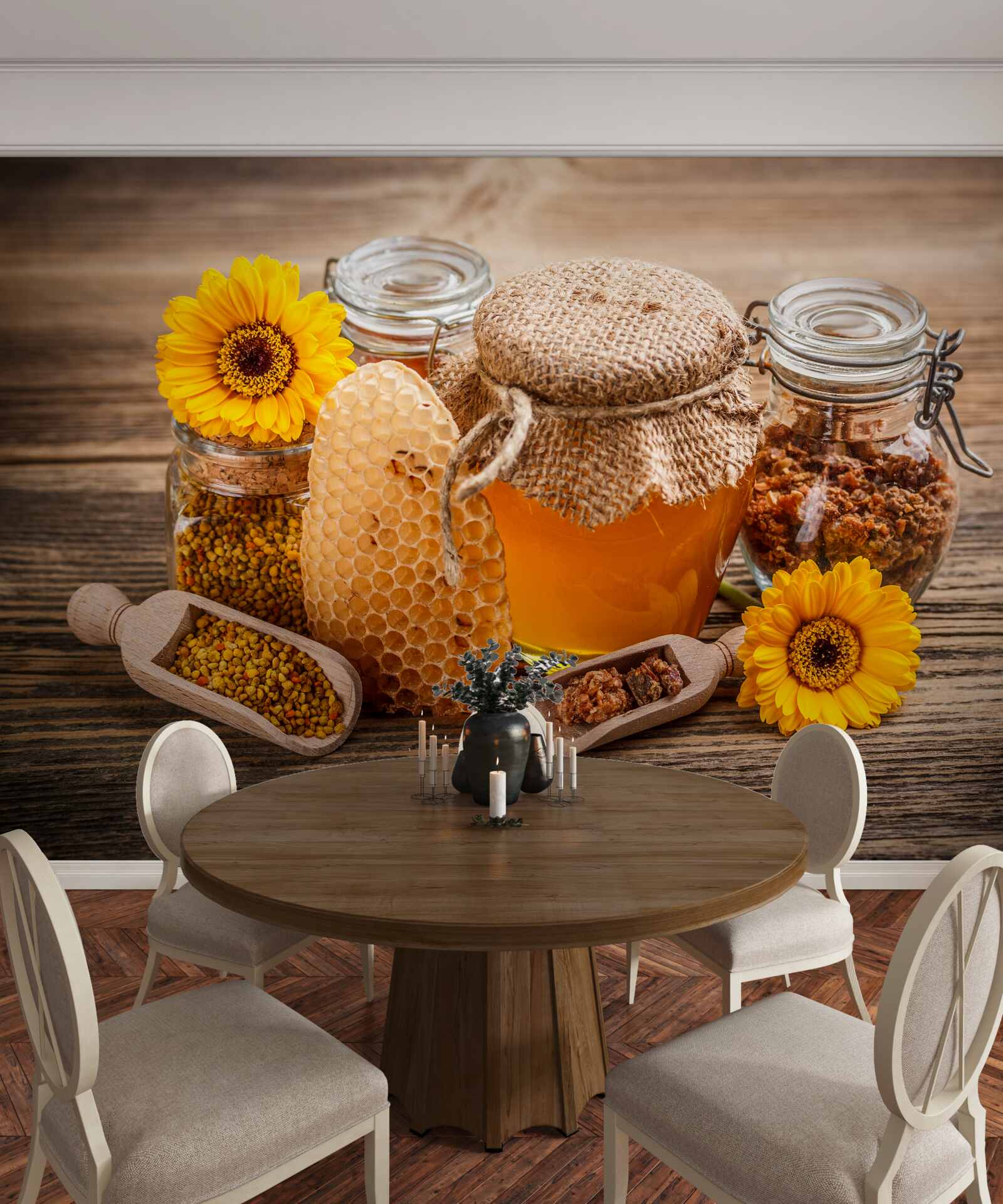 Fotobehang honing en zijn ingrediënten op tafel
