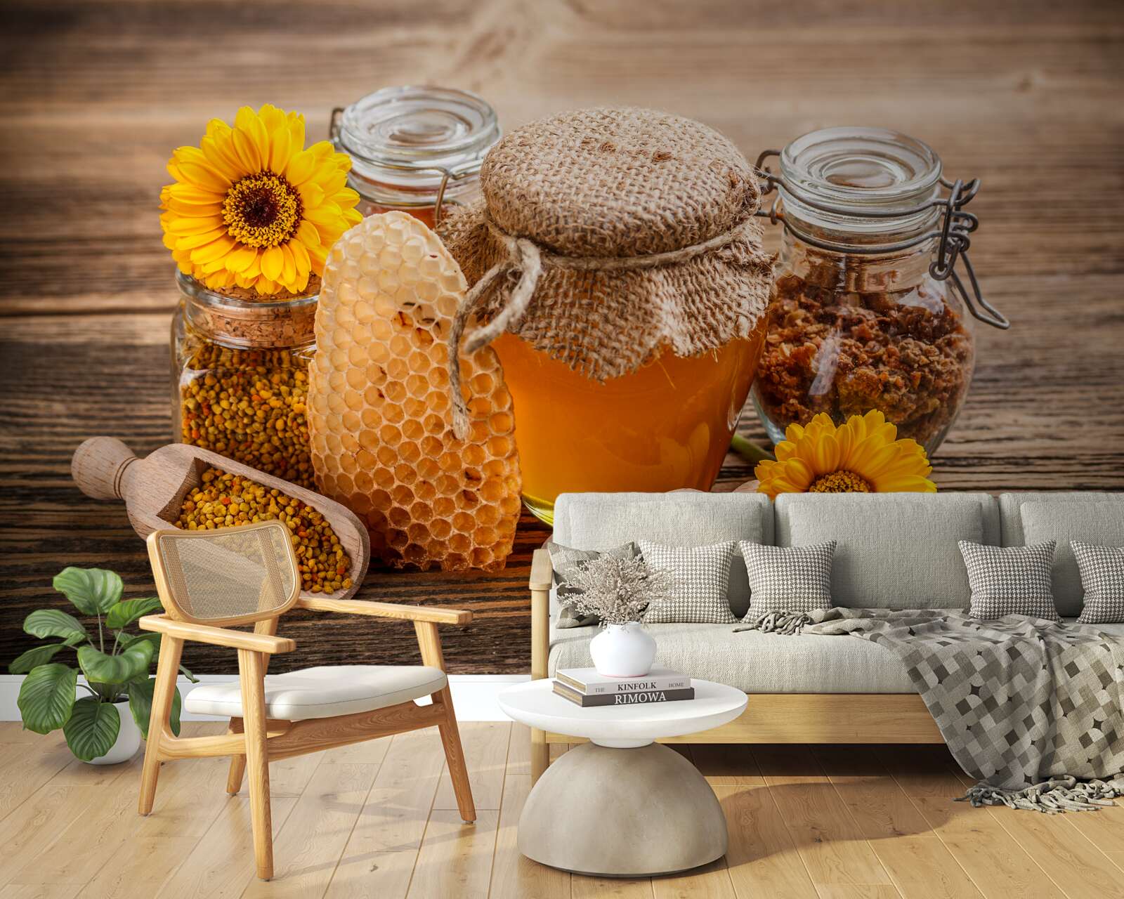 Fotobehang honing en zijn ingrediënten op tafel