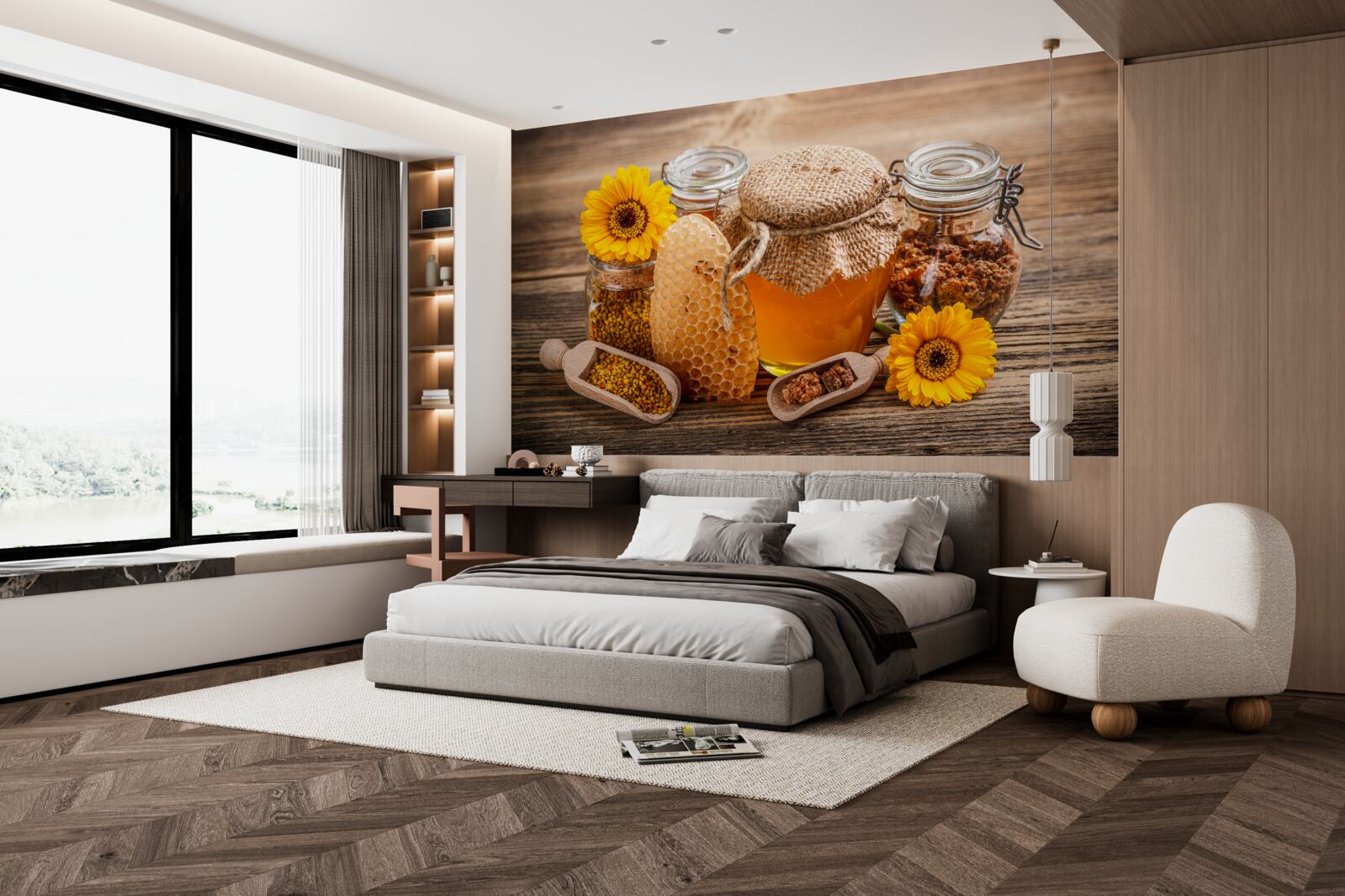 Fotobehang honing en zijn ingrediënten op tafel