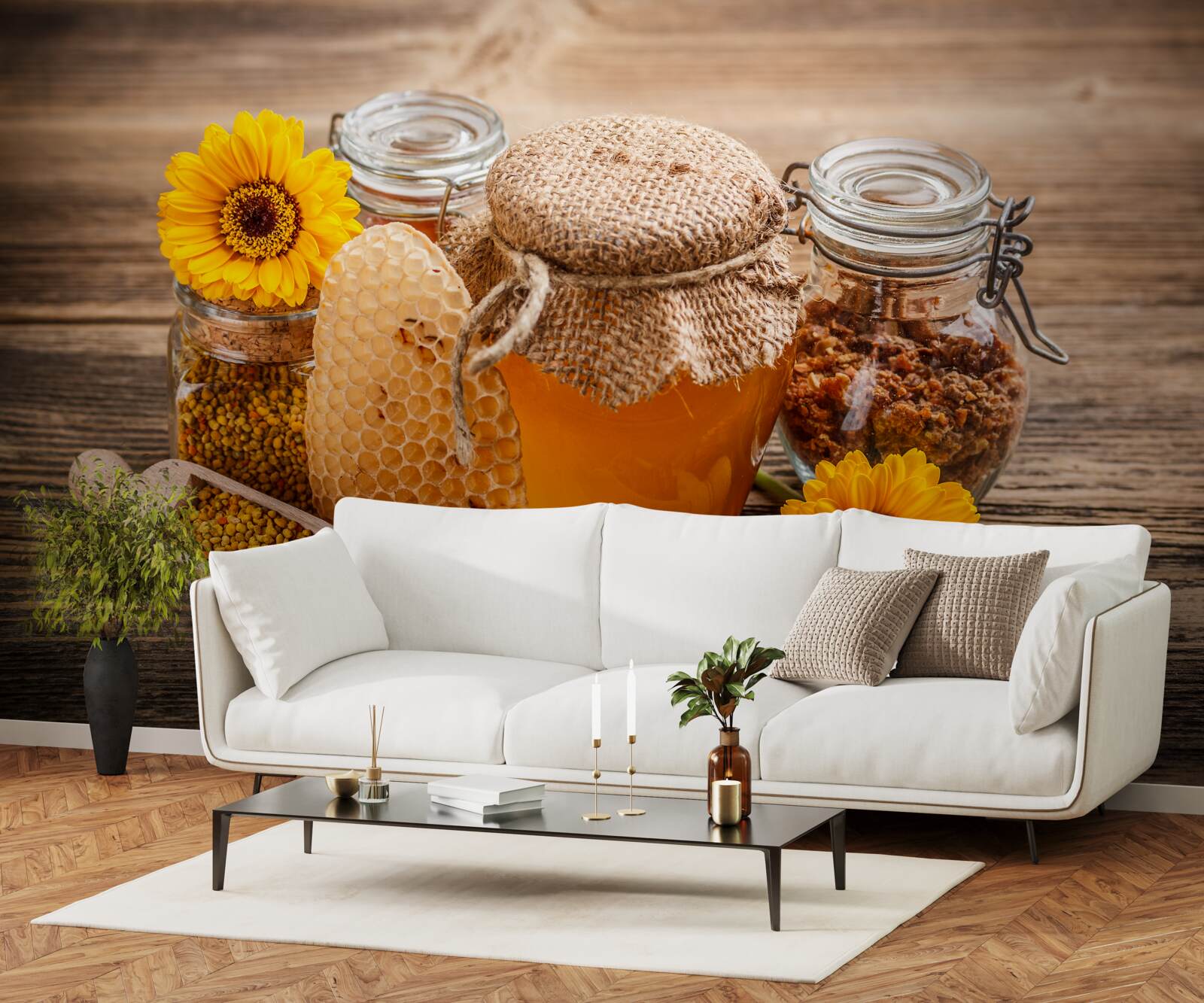 Fotobehang honing en zijn ingrediënten op tafel