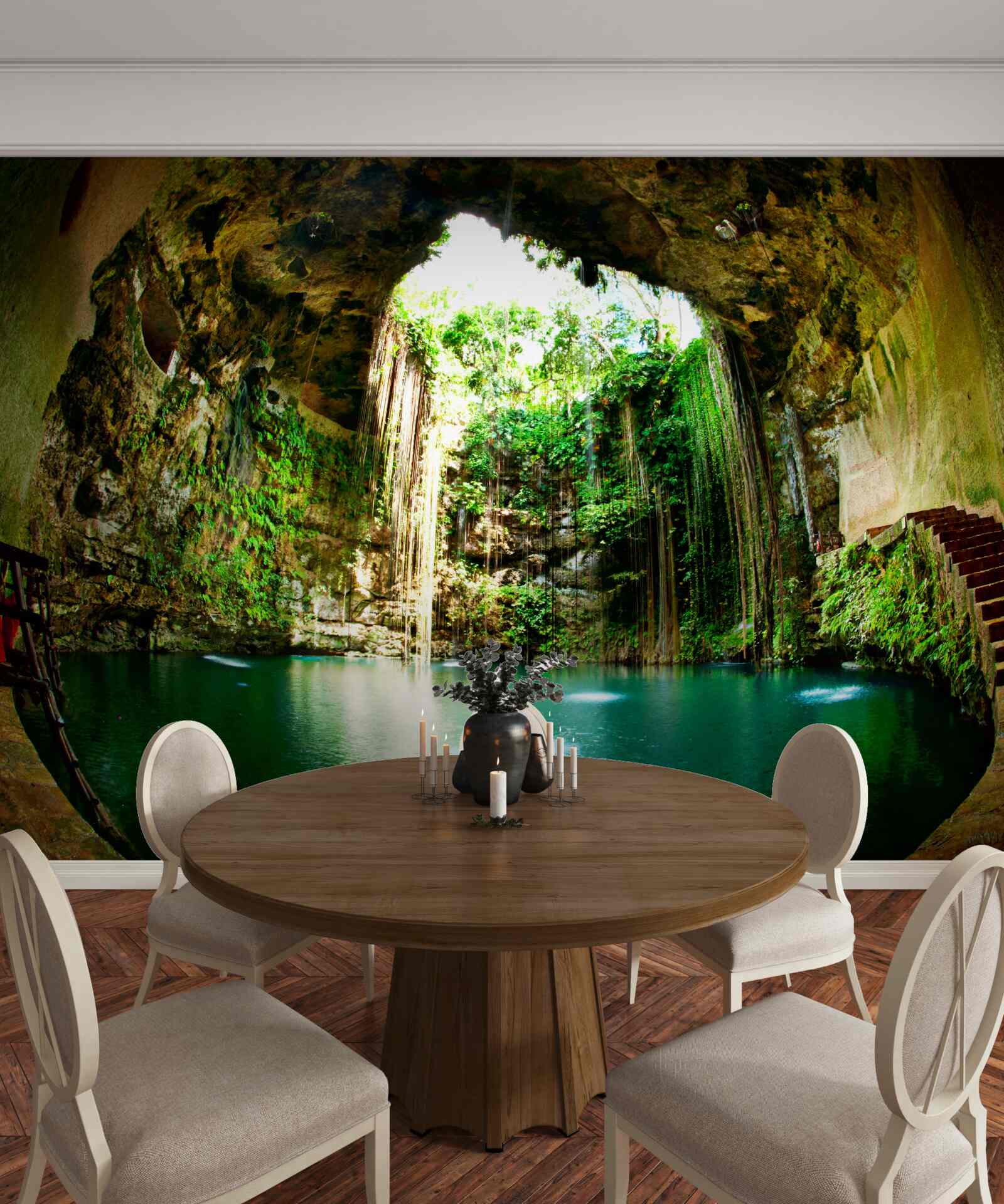 Fotobehang vallend water in een berggrot