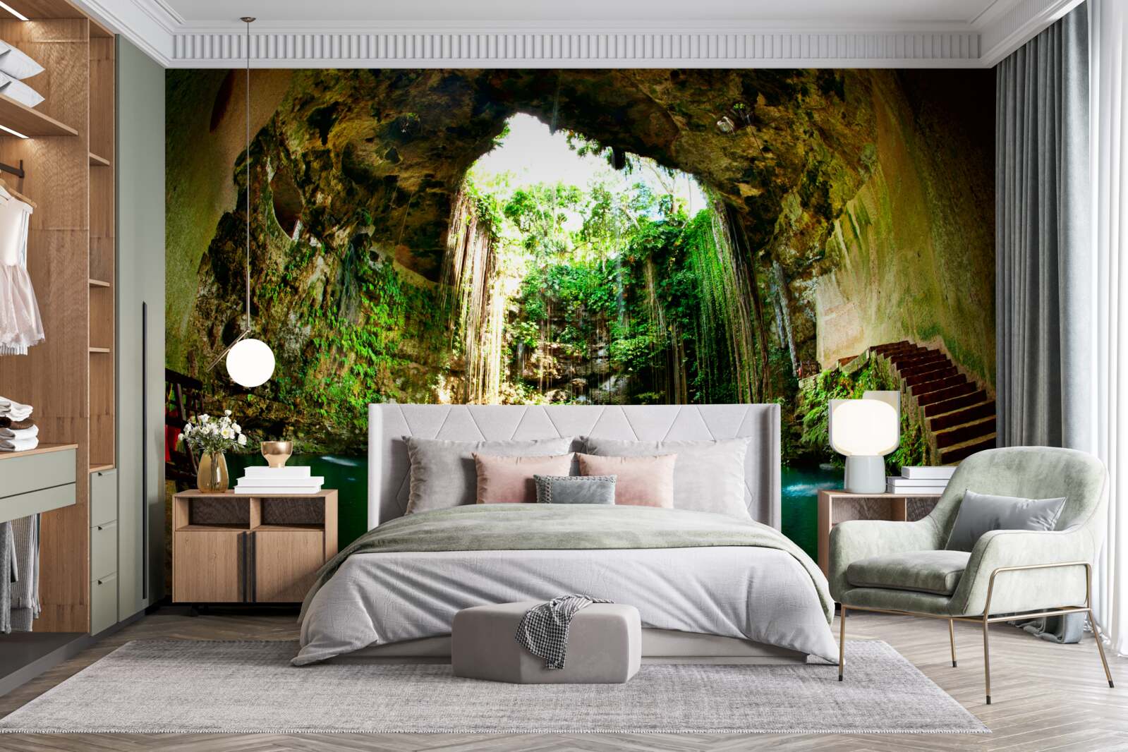 Fotobehang vallend water in een berggrot