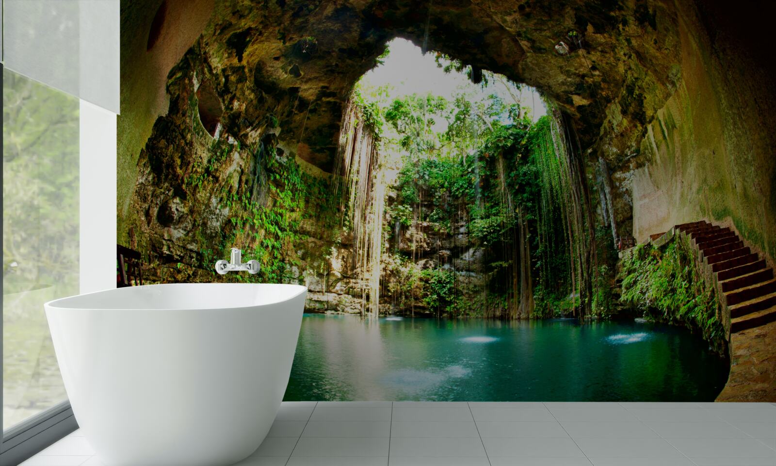 Fotobehang vallend water in een berggrot