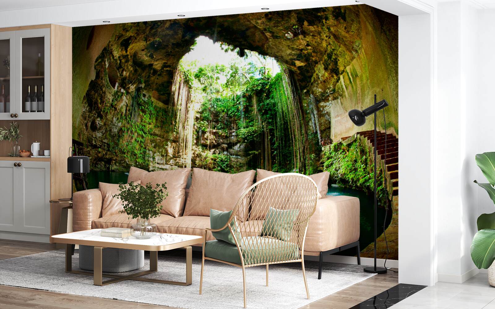 Fotobehang vallend water in een berggrot